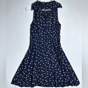 Chic Navy Dress with White Cat Pattern